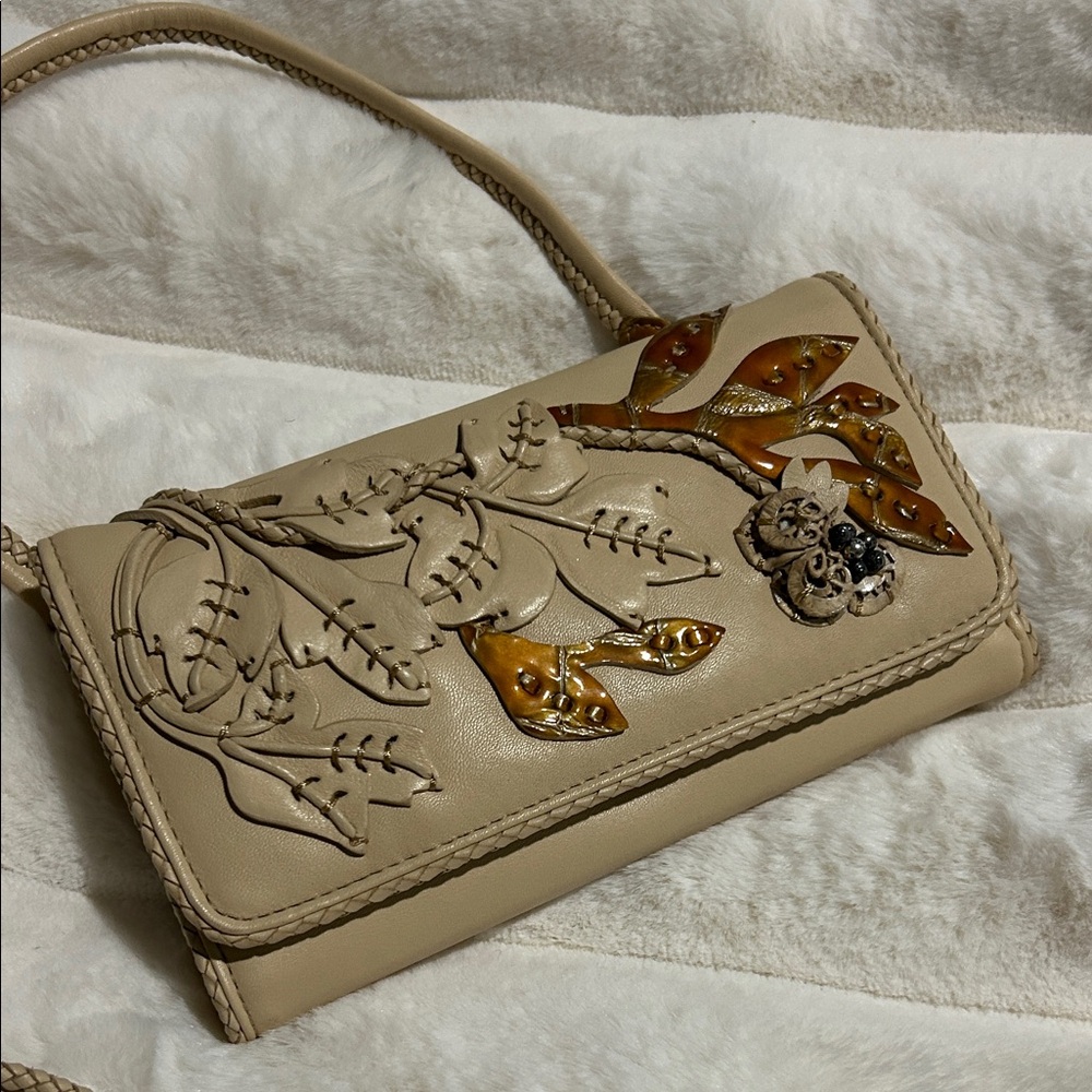 Brighton Beige Floral Clutch with Leaf Accents